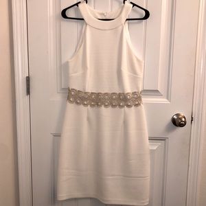 Vince Camuto Short White Dress With Gold Trim